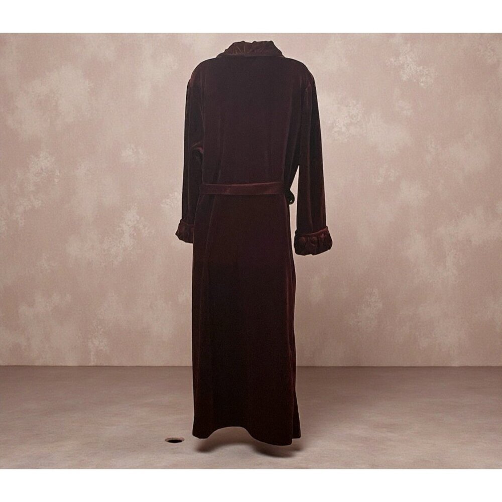 Delicates Women Velour Wrap Robe Size Med Burgundy Basketweave Collar